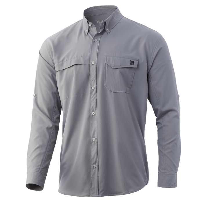 Huk Tide Point Long Sleeve Fishing Shirt Overcast Grey Mens