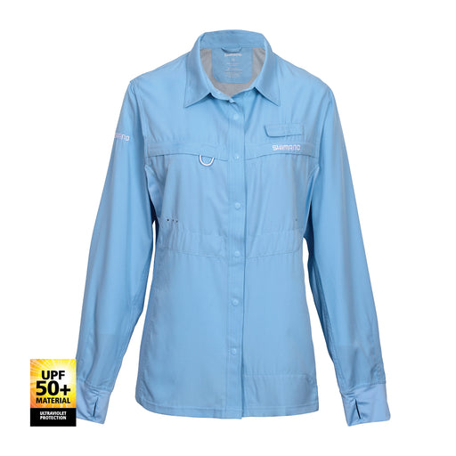 Shimano Ladies Pro Stretch Vented Long Sleeve Fishing Shirt - Sky Blue [size:10]