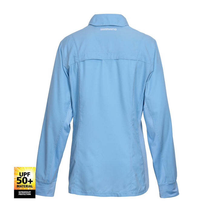 Shimano Ladies Pro Stretch Vented Long Sleeve Fishing Shirt - Sky Blue [size:14]